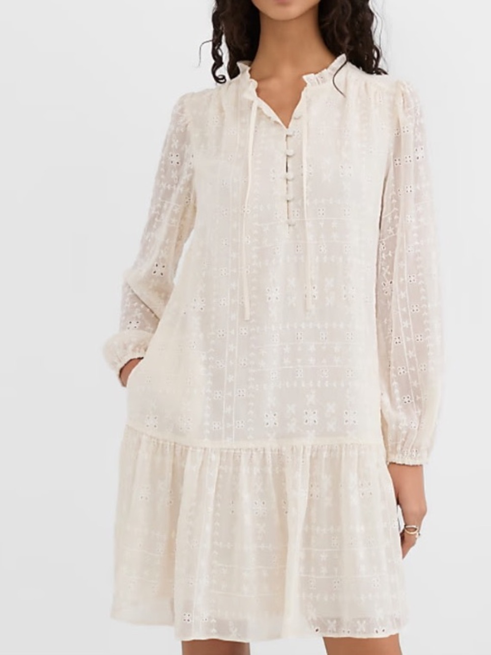 LOFT Ivory Eyelet Mini Dress Size L
